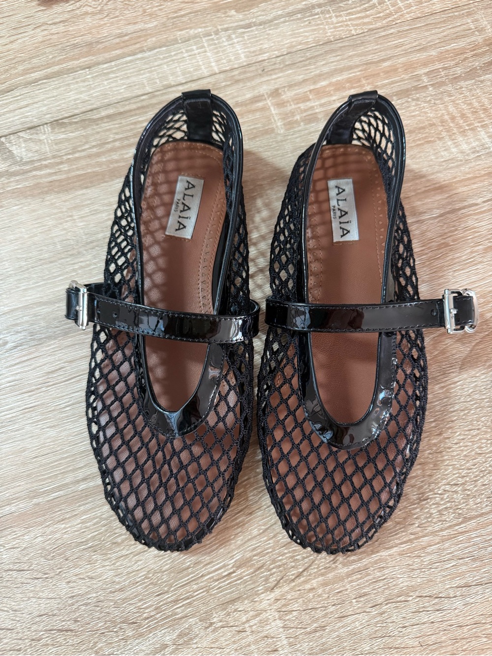 Alaia Black Patent Mesh Mary Jane Flats